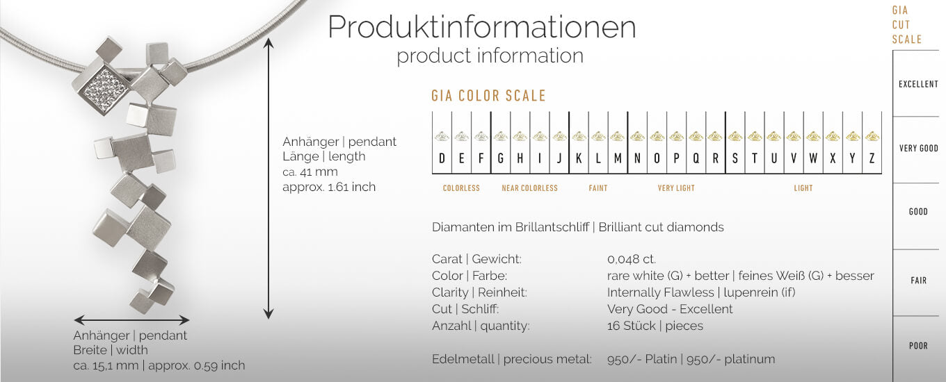 QUADROCI | Produktinformationen - Collier, Kettenanhänger, Kette - 950/- Platin - Diamanten/Brillanten | product-information - pendant, necklace - 950/- platinum - diamonds | SYNO-Schmuck.com