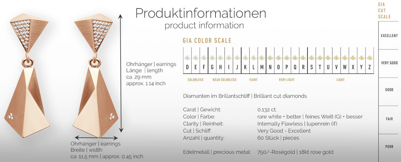 STEALTH | Produktinformationen - Ohrhänger, Ohrringe - 750/- Rosegold - 60 Diamanten/Brillanten | product-information - earrings - 18 kt rose gold - 60 diamonds | SYNO-Schmuck.com