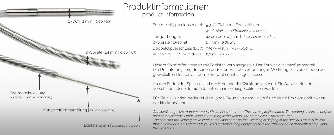 Produktinformationen - Spiralreif, Halsreif - 950/- Platin | product-information - spiral necklace, choker - platinum | SYNO-Schmuck.com