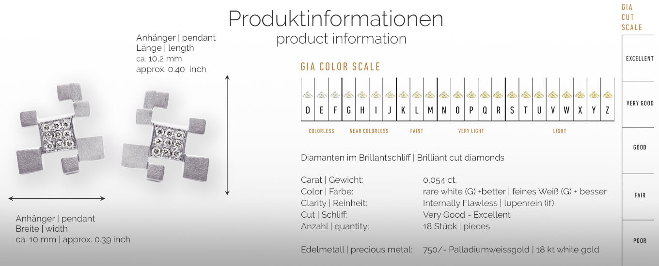 QUADROCI | Produktinformationen - Ohrringe, Ohrstecker - 750/- Weissgold - Diamanten/Brillanten | product-information - ear studs, earrings - 18 kt white gold - diamonds | SYNO-Schmuck.com