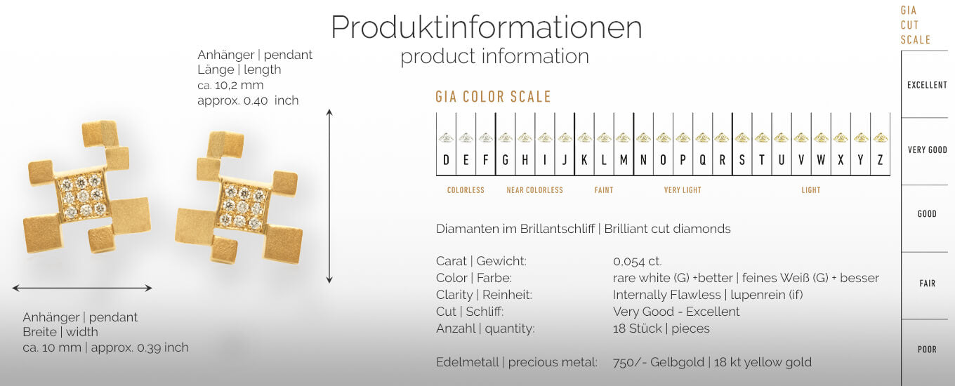 QUADROCI | Produktinformationen- Ohrringe, Ohrstecker - 750/- Gelbgold - Diamanten/Brillanten | product-information - ear studs, earrings - 18 kt yellow gold - diamonds | SYNO-Schmuck.com