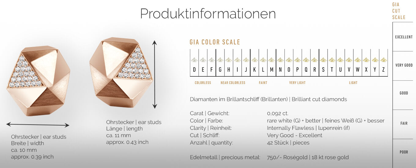 TECTONE | Produktinformationen - Ohrringe, Ohrstecker - 750/- Rosegold - Diamanten/Brillanten | product-information - ear studs, earrings - 18 kt rose gold - diamonds | SYNO-Schmuck.com