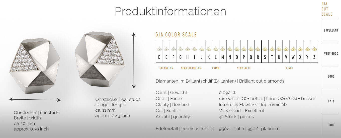 TECTONE | Produktinformationen - Ohrringe, Ohrstecker - 950/- Platin - Diamanten/Brillanten | product-information - earrings, ear studs - 950/- platinum - diamonds | SYNO-Schmuck.com