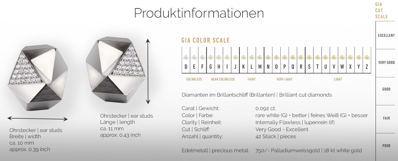 TECTONE | Produktinformationen - Ohrringe, Ohrstecker - 750/- Weissgold - Diamanten/Brillanten | product-information - ear studs, earrings - 18 kt white gold - diamonds | SYNO-Schmuck.com