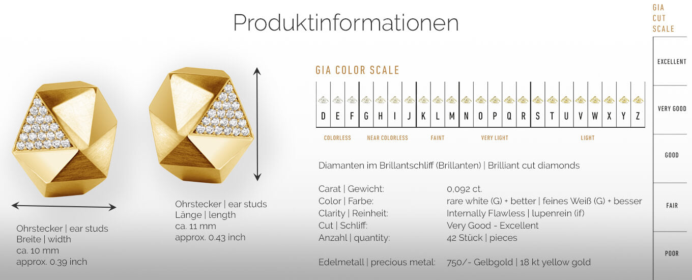 TECTONE | Produktinformationen - Ohrringe, Ohrstecker - 750/- Gelbgold, Diamanten/Brillanten | product-information - ear studs, earrings - 18 kt yellow gold - diamonds | SYNO-Schmuck.com