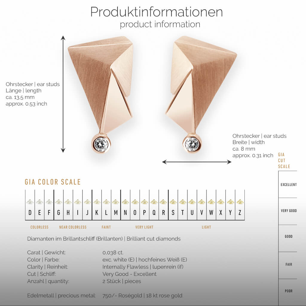 CYLLENE | Produktionformationen-square - Ohrringe, Ohrstecker - 750/- Rosegold - Diamanten/Brillanten | product-information-square - ear studs, earrings - 18 kt rose gold - diamonds | SYNO-Schmuck.com