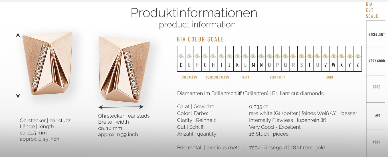 CYLLENA | Produktinformationen - Ohrringe, Ohrstecker - 750/- Rosegold - Diamanten/Brillanten | product-information - ear studs, earrings - 18 kt rose gold - diamonds | SYNO-Schmuck.com