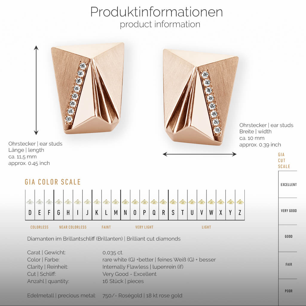 CYLLENA | Produktinformationen-square - Ohrringe, Ohrstecker - 750/- Rosegold - Diamanten/Brillanten | product-information-square - ear studs, earrings - 18 kt rose gold - diamonds | SYNO-Schmuck.com