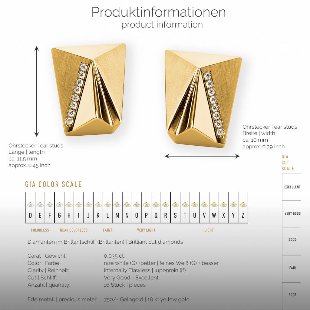 CYLLENA | Produktinformationen-square - Ohrringe, Ohrstecker - 750/- Gelbgold - Diamanten/Brillanten | product-information-square - ear studs, earrings - 18 kt yellow gold - diamonds | SYNO-Schmuck.com