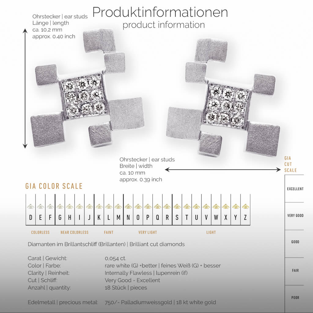 QUADROCI | Produktinformationen-square - Ohrringe, Ohrstecker - 750/- Weissgold - Diamanten/Brillanten | product-information-square - ear studs, earrings - 18 kt white gold - diamonds | SYNO-Schmuck.com