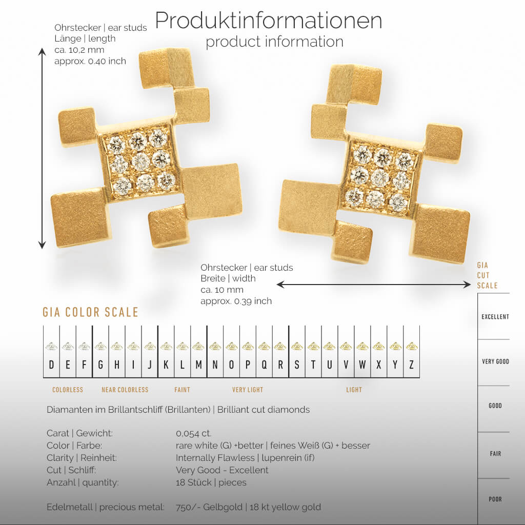 QUADROCI | Produktinformationen-square- Ohrringe, Ohrstecker - 750/- Gelbgold - Diamanten/Brillanten | product-information-square - ear studs, earrings - 18 kt yellow gold - diamonds | SYNO-Schmuck.com