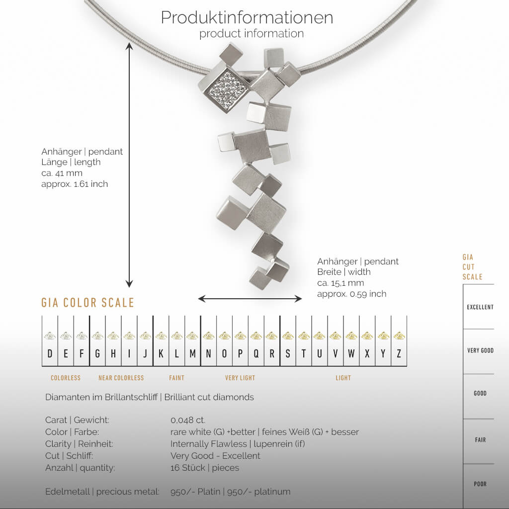 QUADROCI | Produktinformationen-square - Collier, Kettenanhänger, Kette - 950/- Platin - Diamanten/Brillanten | product-information-square - pendant, necklace - 950/- platinum - diamonds | SYNO-Schmuck.com