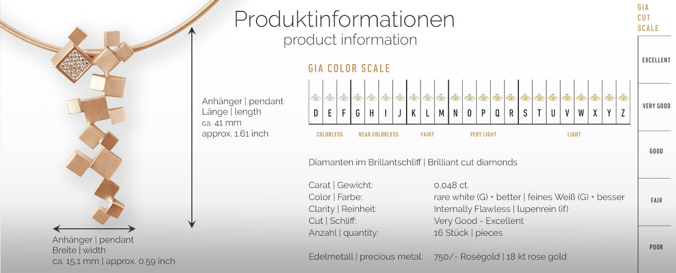 QUADROCI | Produktinformationen - Collier, Kettenanhänger, Kette - 750/- Rosegold - Diamanten/Brillanten | product-information - pendant, necklace - 18 kt rose gold - diamonds | SYNO-Schmuck.com