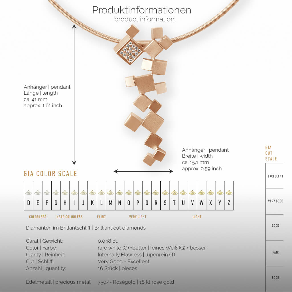 QUADROCI | Produktinformationen-square - Collier, Kettenanhänger, Kette - 750/- Rosegold - Diamanten/Brillanten | product-information-square - pendant, necklace - 18 kt rose gold - diamonds | SYNO-Schmuck.com
