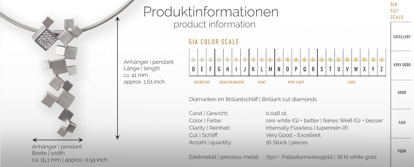 QUADROCI | Produktinformationen - Collier, Kettenanhänger, Kette - 750/- Weissgold - Diamanten/Brillanten | product-information - pendant, necklace - 18 kt white gold - diamonds | SYNO-Schmuck.com