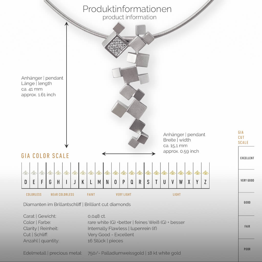 QUADROCI | Produktinformationen-square- Collier, Kettenanhänger, Kette - 750/- Weissgold - Diamanten/Brillanten | product-information-square - pendant, necklace - 18 kt white gold - diamonds | SYNO-Schmuck.com