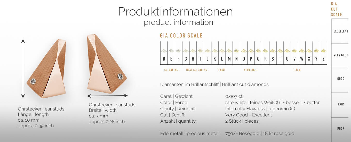 STEALTH | Produktinformationen - Ohrringe, Ohrstecker - 750/- Rosegold - Diamanten/Brillanten | product-information - ear studs, earrings - 18 kt rose gold - diamonds | SYNO-Schmuck.com