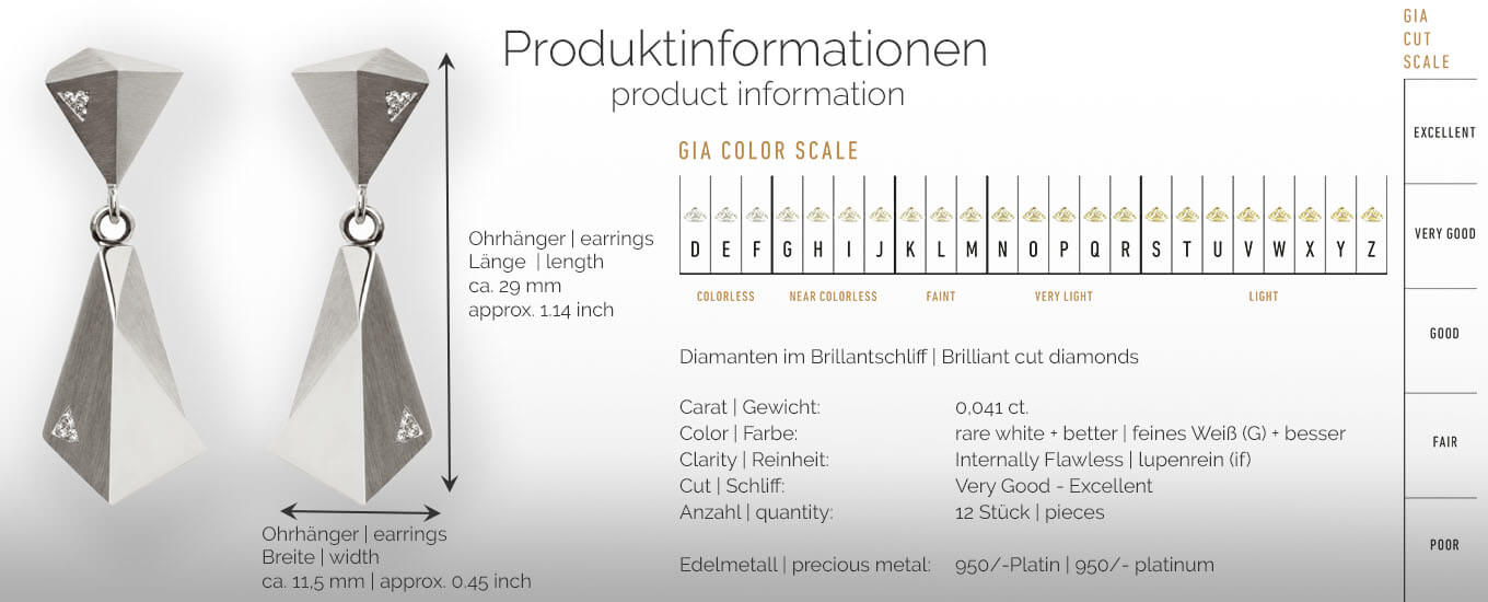 STEALTH | Produktinformationen - Ohrhänger, Ohrringe - 950/- Platin - 12 Diamanten/Brillanten | product-information - earrings - 950/- platinum - 12 diamonds | SYNO-Schmuck.com