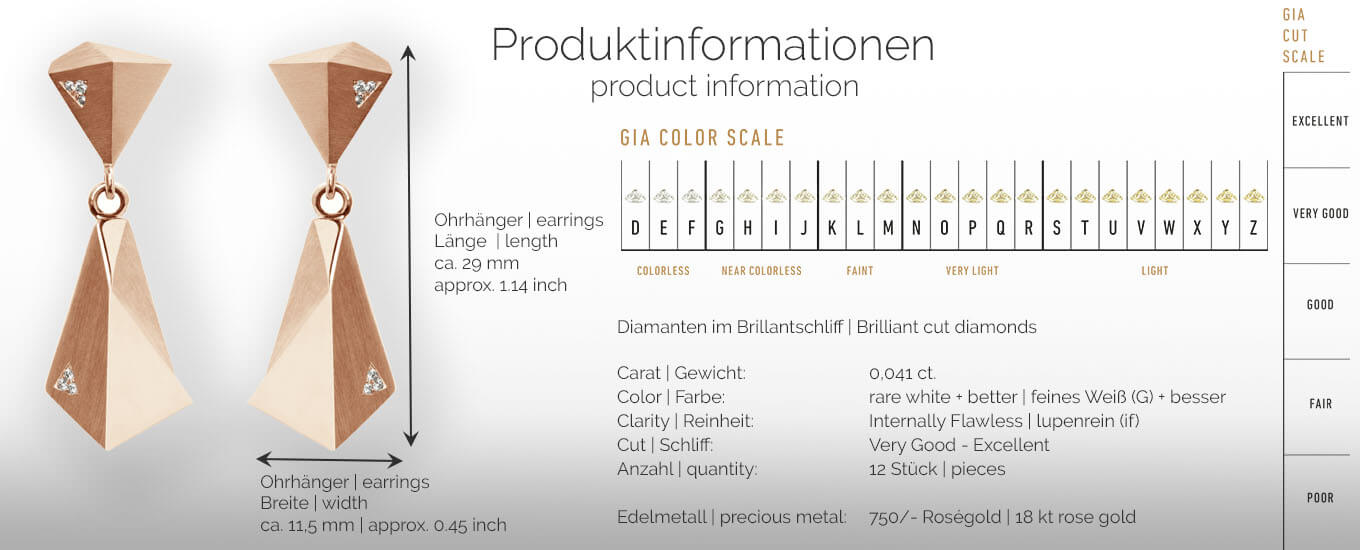 STEALTH | Produktinformationen - Ohrhänger, Ohrringe - 750/- Rosegold - 12 Diamanten/Brillanten | product-information - earrings - 18 kt rose gold - 12 diamonds | SYNO-Schmuck.com