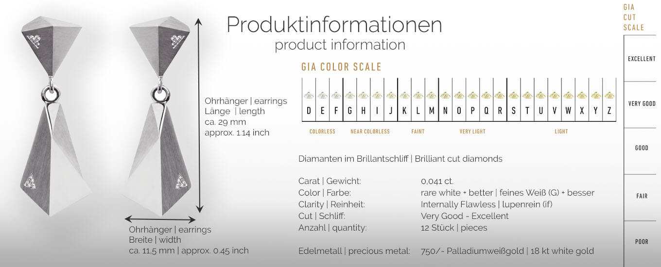 STEALTH | Produktinformationen - Ohrhänger, Ohrringe - 750/- Weissgold - 12 Diamanten/Brillanten | product-information - earrings - 18 kt white gold - 12 diamonds | SYNO-Schmuck.com