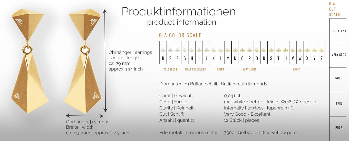 STEALTH | Produktinformationen - Ohrhänger, Ohrringe - 750/- Gelbgold - 12 Diamanten/Brillanten | product-information - earrings - 18 kt yellow gold - 12 diamonds | SYNO-Schmuck.com