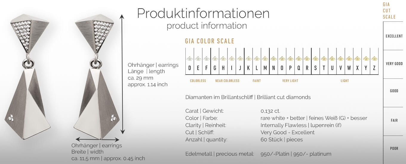STEALTH | Produktinformationen - Ohrhänger, Ohrringe - 950/- Platin - 60 Diamanten/Brillanten | product-information - earrings - 950/- platinum - 60 diamonds | SYNO-Schmuck.com