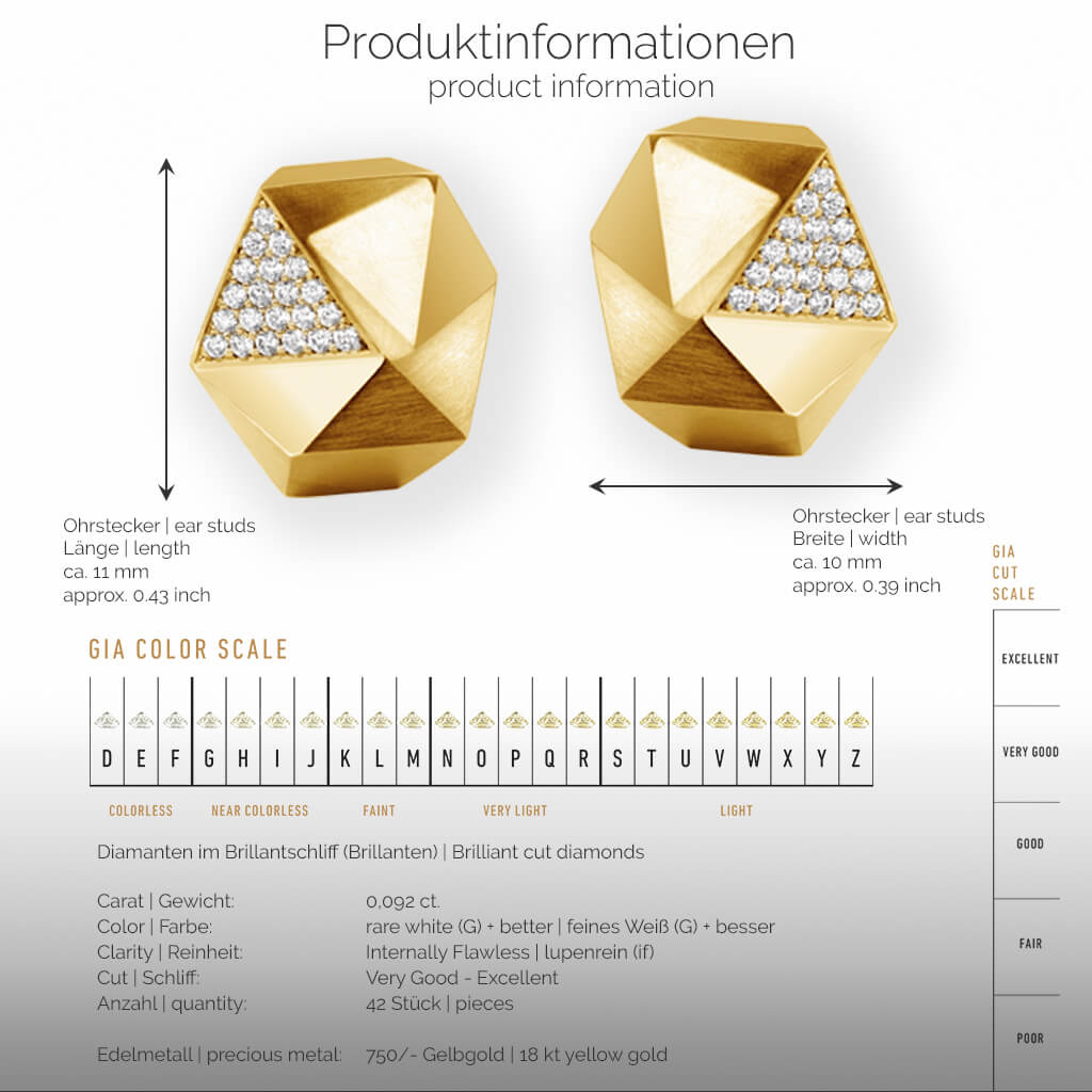 TECTONE | Produktinformationen-square - Ohrringe, Ohrstecker - 750/- Gelbgold, Diamanten/Brillanten | product-information-square - ear studs, earrings - 18 kt yellow gold - diamonds | SYNO-Schmuck.com