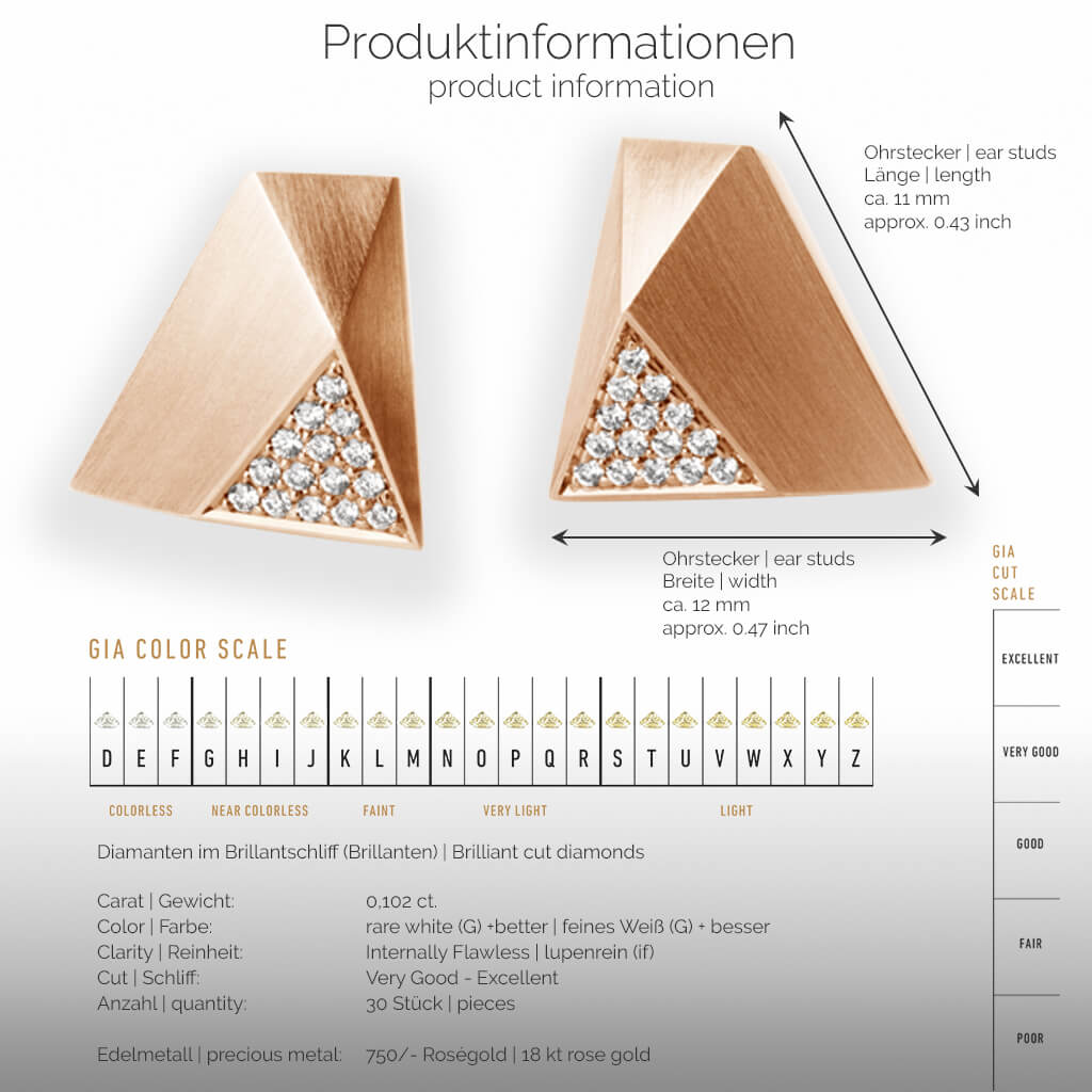 UFO | Produktinformationen-square - Ohrringe, Ohrstecker - 750/- Rosegold - Diamanten/Brillanten | product-information-square - ear studs, earrings - 18 kt rose gold - diamonds | SYNO-Schmuck.com