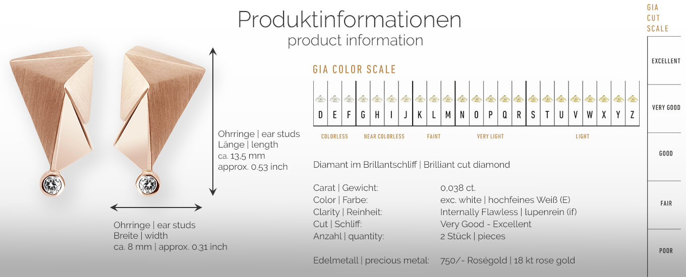 CYLLENE | Produktionformationen - Ohrringe, Ohrstecker - 750/- Rosegold - Diamanten/Brillanten | product-information - ear studs, earrings - 18 kt rose gold - diamonds | SYNO-Schmuck.com