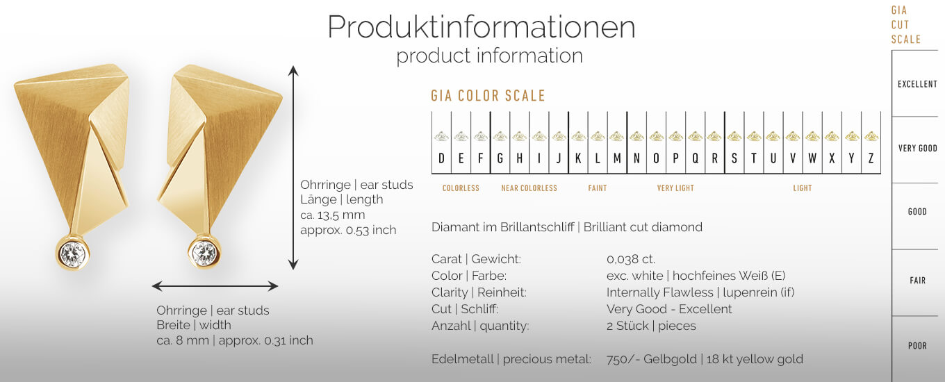 CYLLENE | Produktinformation - Ohrringe, Ohrstecker - 750/- Gelbgold - Diamanten/Brillanten | product-information - ear studs, earrings - 18 kt yellow gold - diamonds | SYNO-Schmuck.com