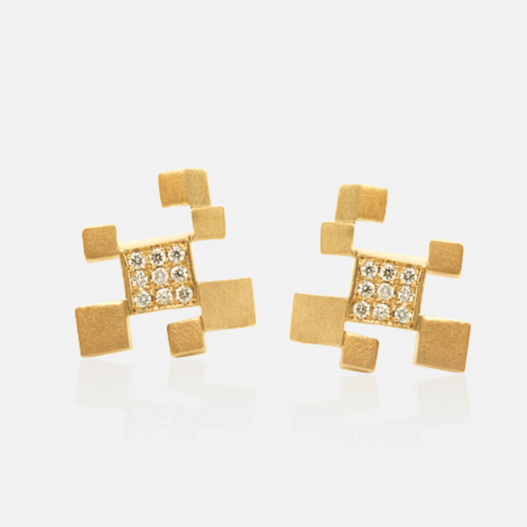 Quadroci | Ohrringe, Ohrstecker - 750 Gelbgold, Diamanten-Brillanten | ear-studs, earrings - 18kt yellow gold, diamonds | SYNO-Schmuck.com