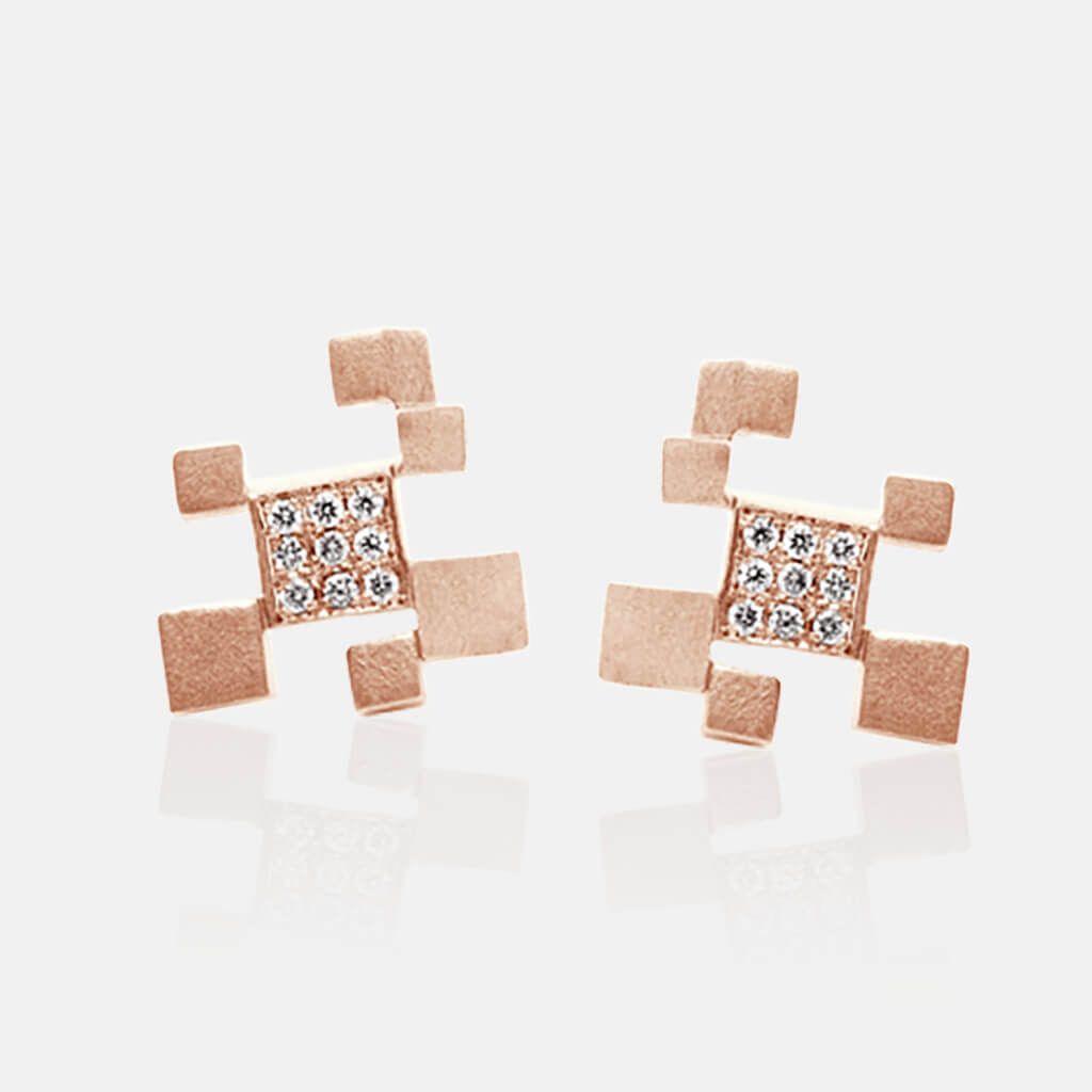 Quadroci | Ohrringe, Ohrstecker - 750 Roségold, Diamanten-Brillanten | ear-studs, earrings - 18kt rose gold, diamonds | SYNO-Schmuck.com