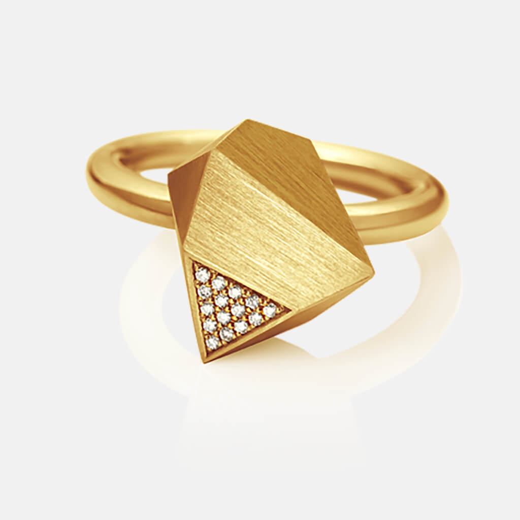 Ufo | Ring - 750 Gelbgold, Diamanten-Brillanten | ring - 18kt yellow gold, diamonds | SYNO-Schmuck.com